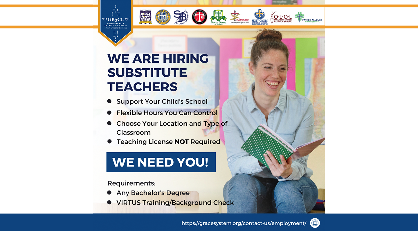Substitute Teachers Needed at GRACE Schools graphic