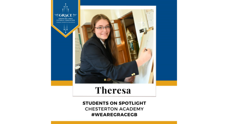 Theresa drawing as the student spotlight from Chesterton Academy.